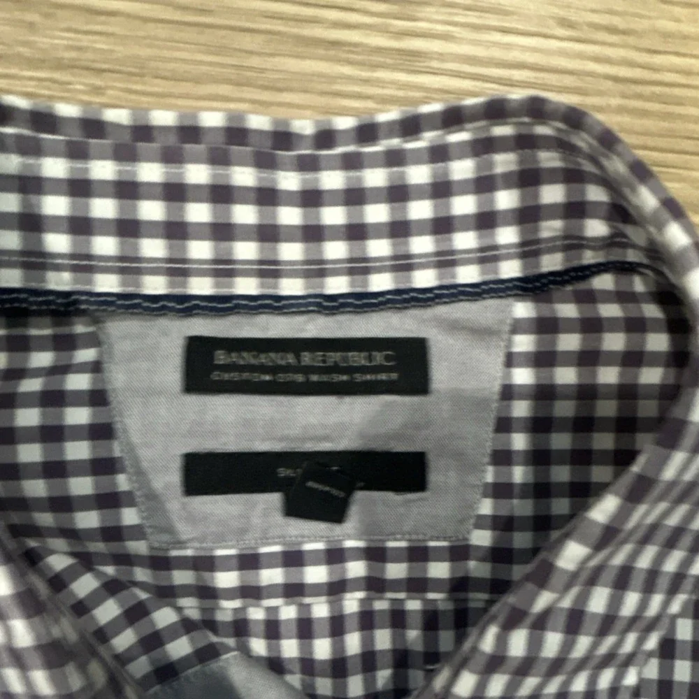 2 Banana Republic Men's Big & Tall Purple Check Dress Shirt L Cotton
